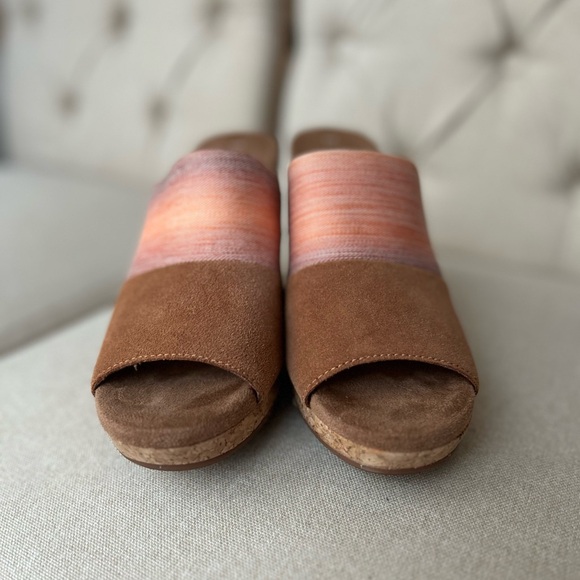 Toms Monica Tan Peach Ombra Women's US 8  Cork Wedge Platform Heel Shoes Sandals - Picture 8 of 16